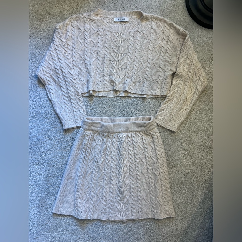 Knit Tan Matching Sweater Set Womens Skirt And Sweater